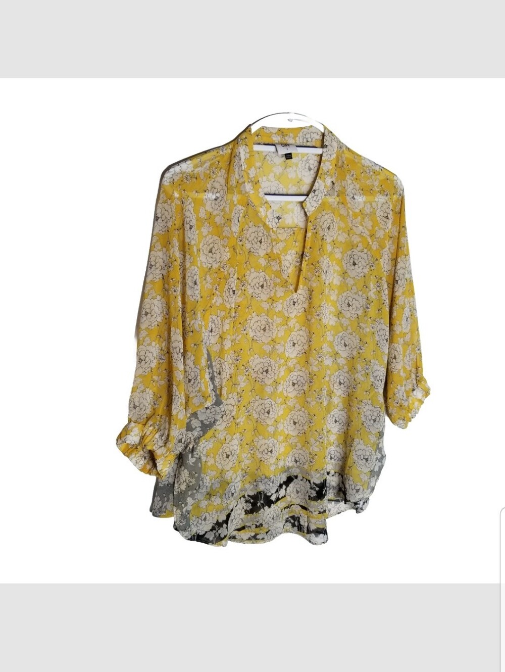 Cabi Amelia Top Women's Small Yellow Gathered Blouse Peasant Floral Chiffon - Picture 1 of 9